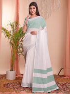 Shree Shyam Fashion The White Loom White Linen Cotton Saree | Grocsy