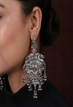 Mominos Fashion Joharkamal Silver-Plated Peacock Design Drop Earrings For Women