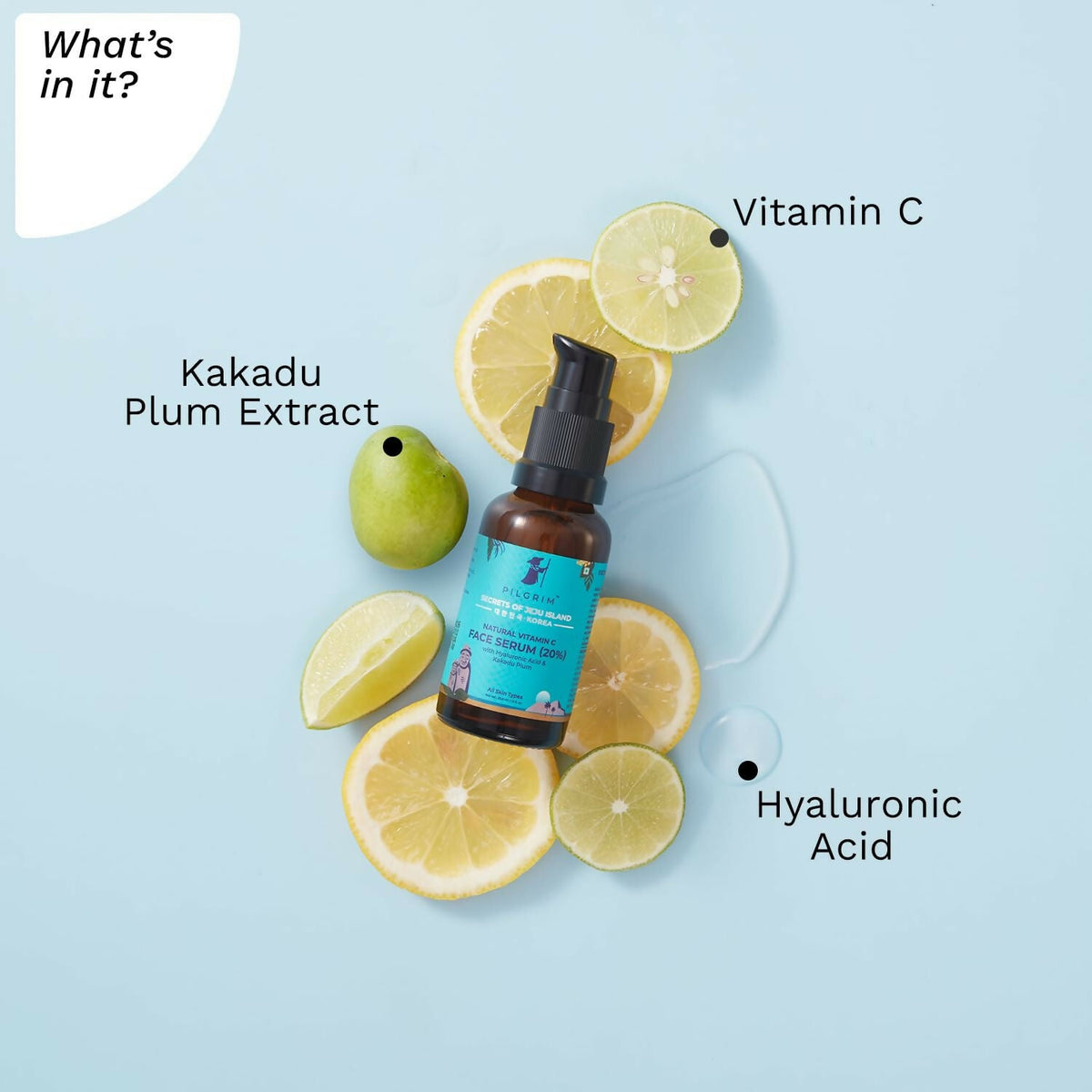 Pilgrim Korean 20% Vitamin C Face Serum with Hyaluronic Acid & Kakadu Plum For Glowing Skin | Grocsy