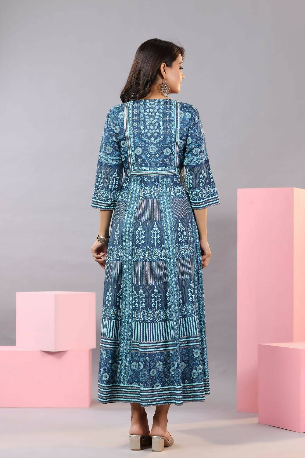 Juniper Women Blue Shantoon Floral Printed Maxi Dress | Grocsy