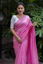 Pink Poly Georgette Woven Design Saree with Unstitched Blouse - A2M | Grocsy