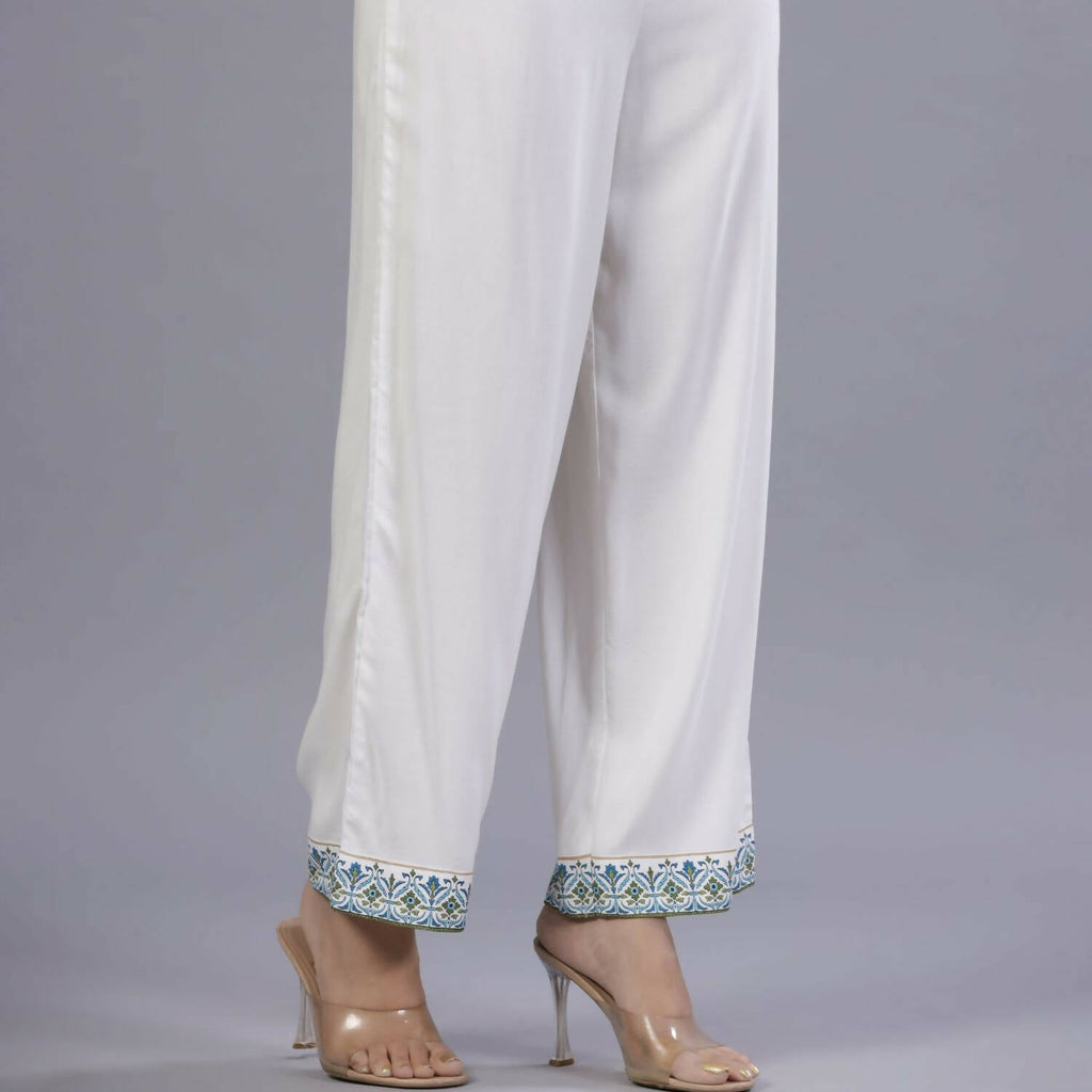 Juniper Women Blue Rayon Printed Kurta, Pants and Dupatta Set | Grocsy