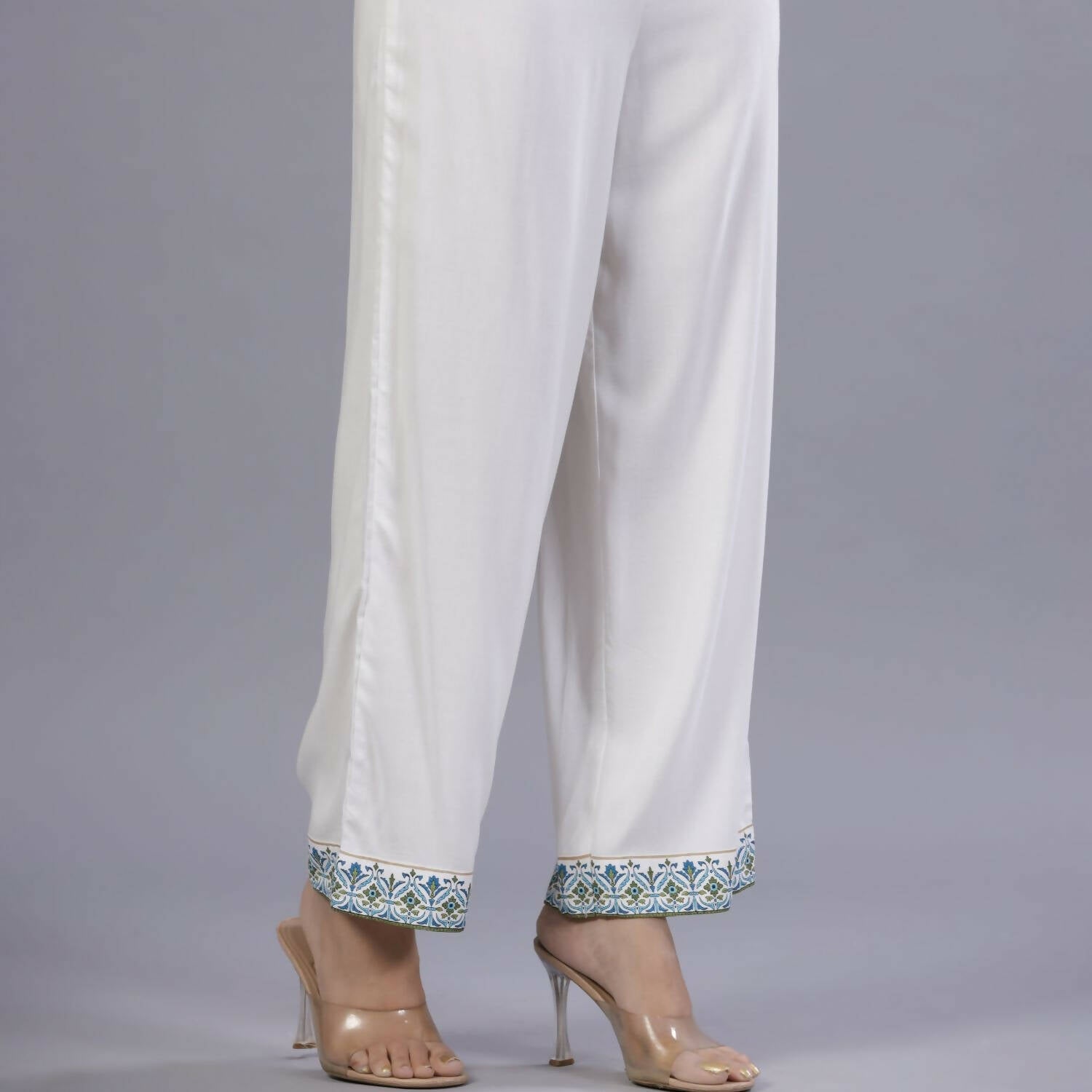 Juniper Women Blue Rayon Printed Kurta, Pants and Dupatta Set | Grocsy