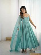 Teeya Creation Sky Color Crunchy Silk Serosky Work Party Wear Gown | Grocsy