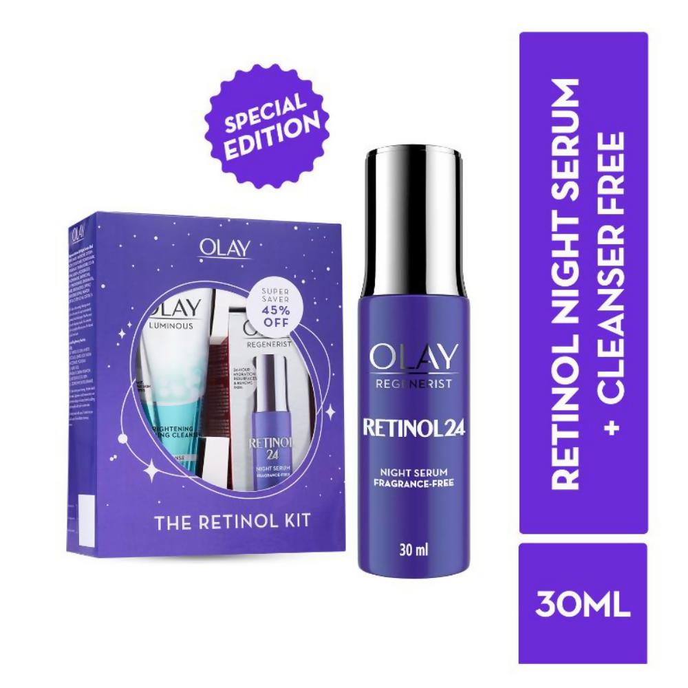 Olay Retinol Kit For Overnight Repair - Serum With Free Cleanser | Grocsy