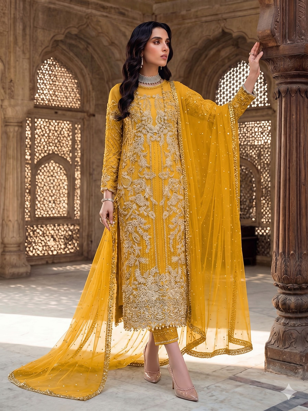 Teeya Creation Womens New Soft Net With Heavy Embroiedery With Sequence Work Yellow Kurta Set | Grocsy