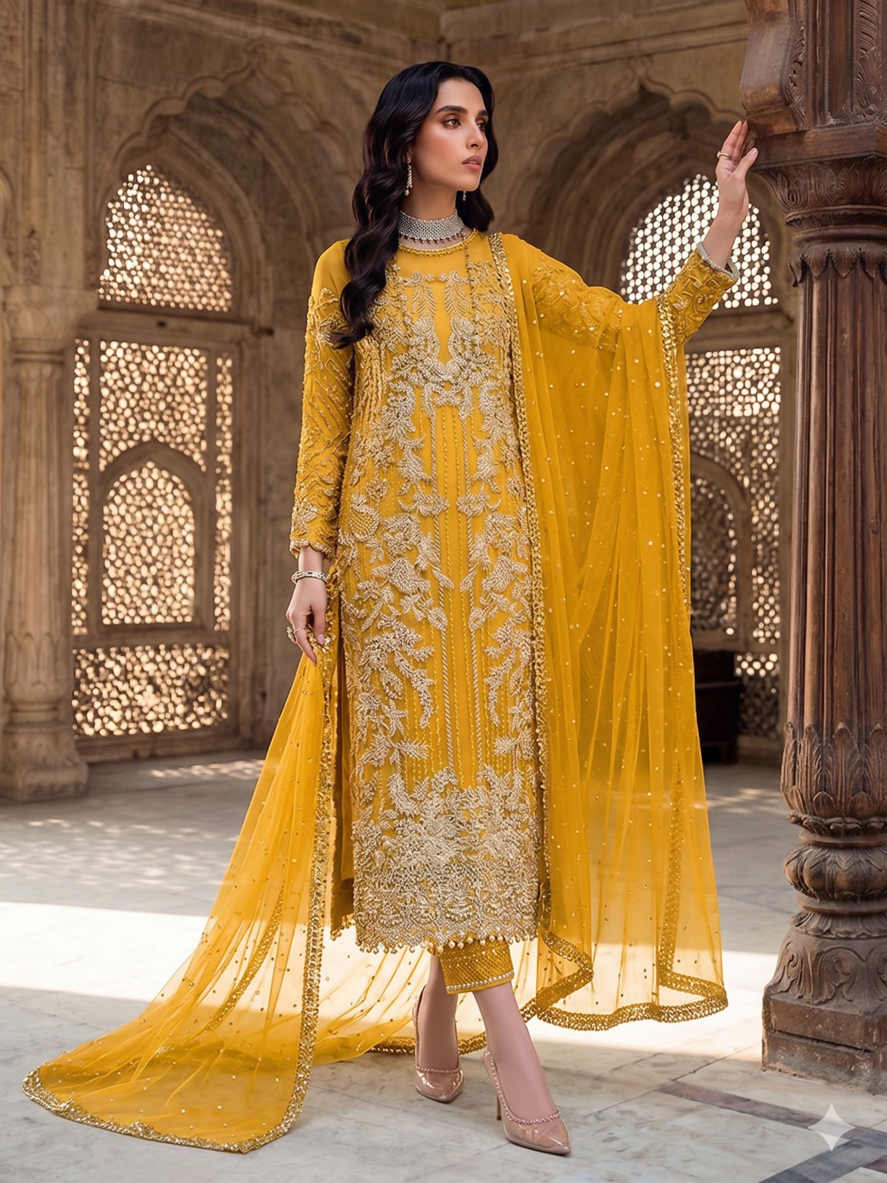 Teeya Creation Womens New Soft Net With Heavy Embroiedery With Sequence Work Yellow Kurta Set | Grocsy