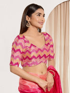 Joban Fashion Pink Chiffon Padded Blouse With Square Neck Elbow Sleeves | Grocsy