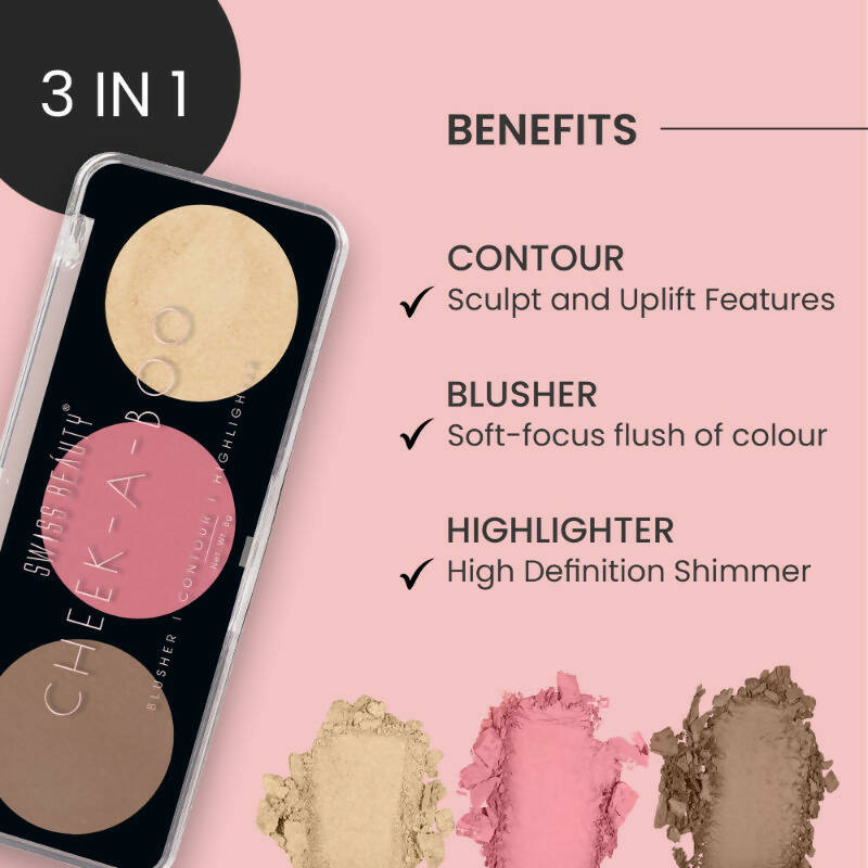Swiss Beauty Cheek-A-Boo 3 In 1 Blusher Contour & Highlighter - 2 | Grocsy