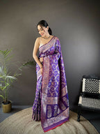 Joban Fashion Purple Meenakari Banarasi Silk Sarees | Grocsy