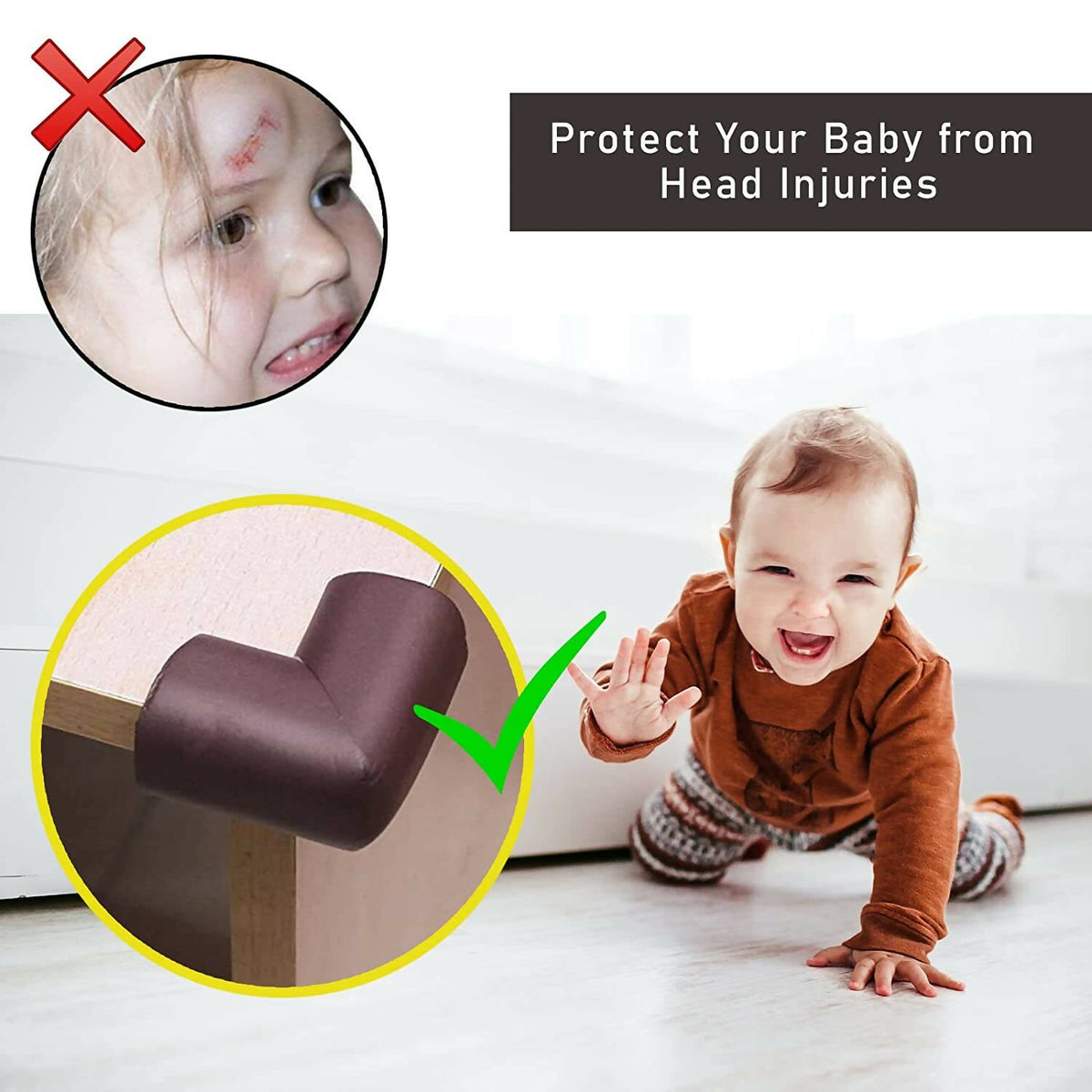 Safe-O-Kid Set of 12 Corner L Shaped Corner Guards for Kids safety- Brown-Small | Grocsy