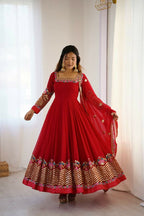 Teeya Creation Red Color Heavy Georgette Wedding Wear Embroidery Work Long Gown | Grocsy
