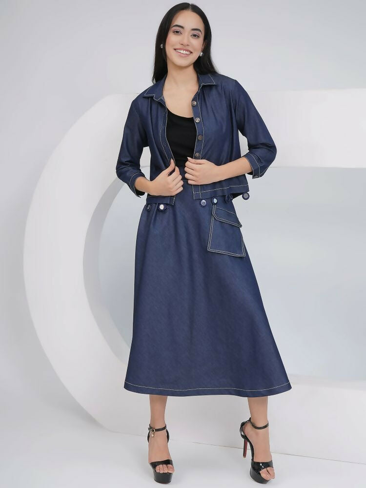 Joban Fashion Black Cotton Denim A Line Skirt With Inner And Jacket | Grocsy