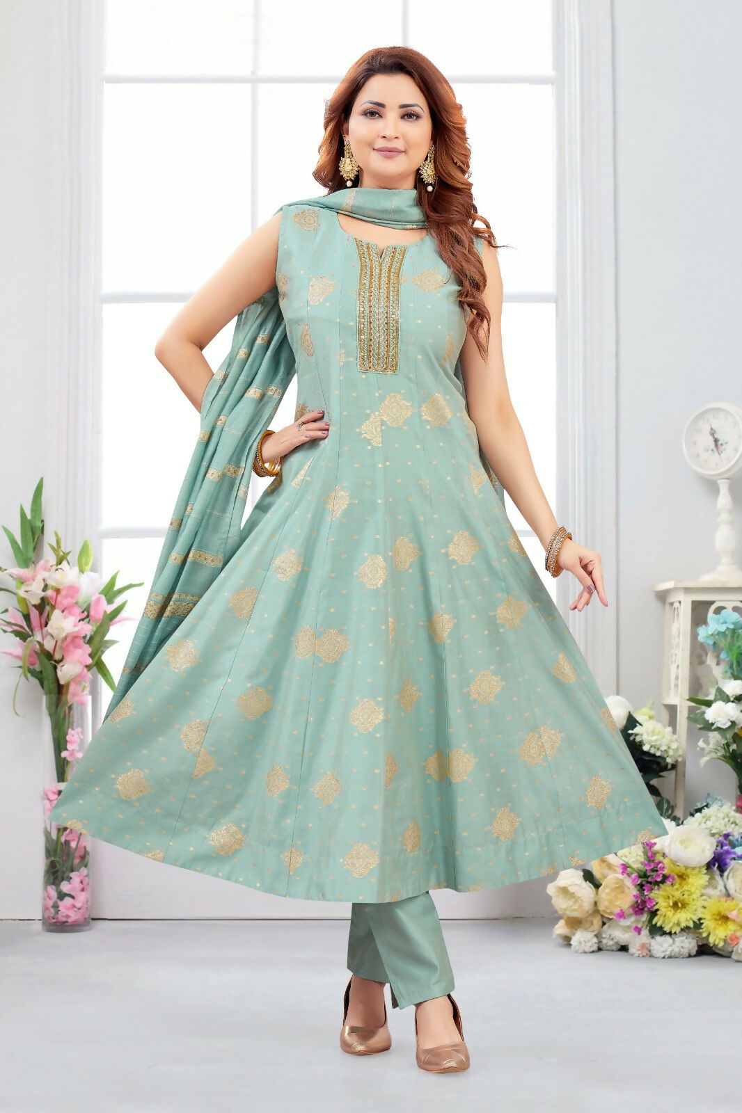 Joban Fashion Jacquard Firozi Color Kurta Set | Grocsy