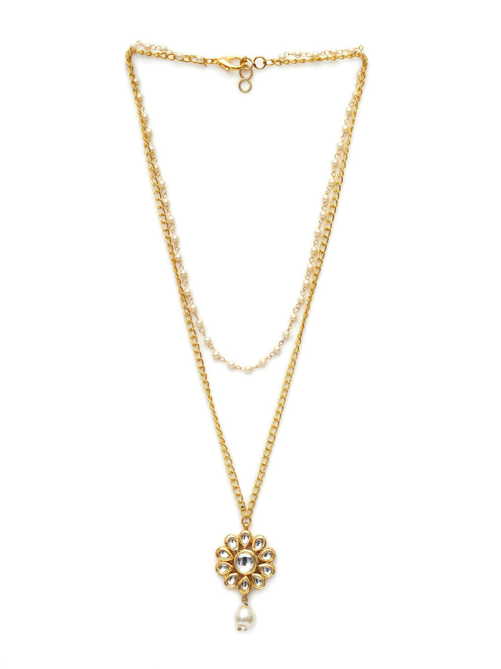 Layered Kundan and Pearl Gold Neckpiece (gold) - Ruby Raang | Grocsy