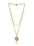 Layered Kundan and Pearl Gold Neckpiece (gold) - Ruby Raang | Grocsy