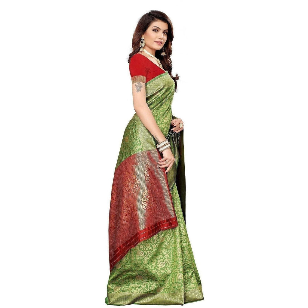 Vamika Banarasi Jaquard Mehandi Green Weaving Saree (BANARASI 08) | Grocsy