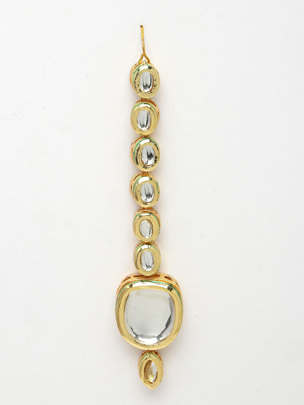 NVR Women's Gold Kundan-Studded Necklace and Earrings with Mang Tikka | Grocsy