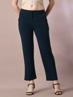 Myshka Women'sNavy Blue Solid Party straight Trousers | Grocsy