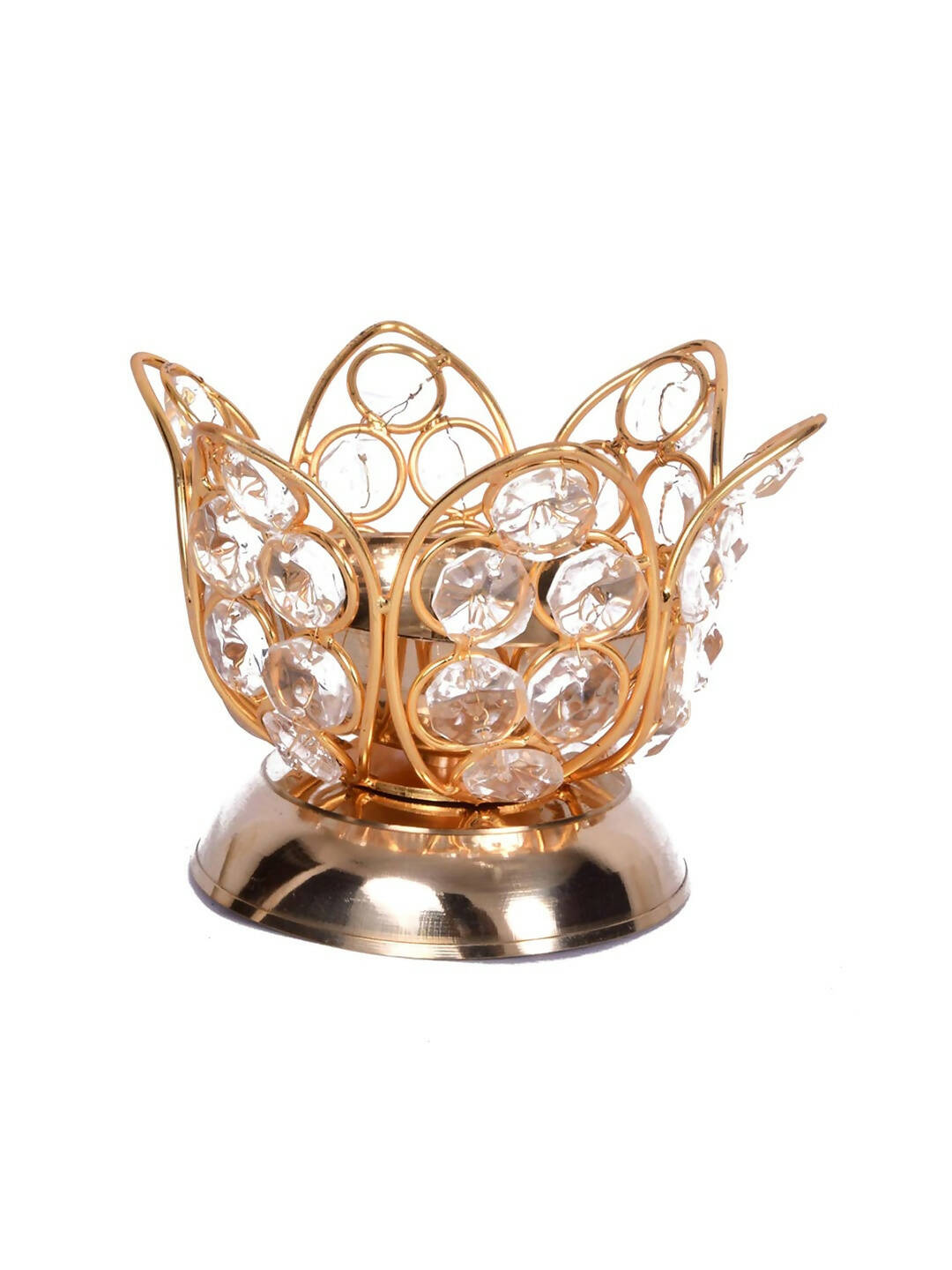 CraftVatika Gold Toned Crystal Lotus Shaped Diya | Grocsy