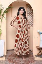 Miravan Womens Brown Printed V-Neck Anarkali Kurta | Grocsy