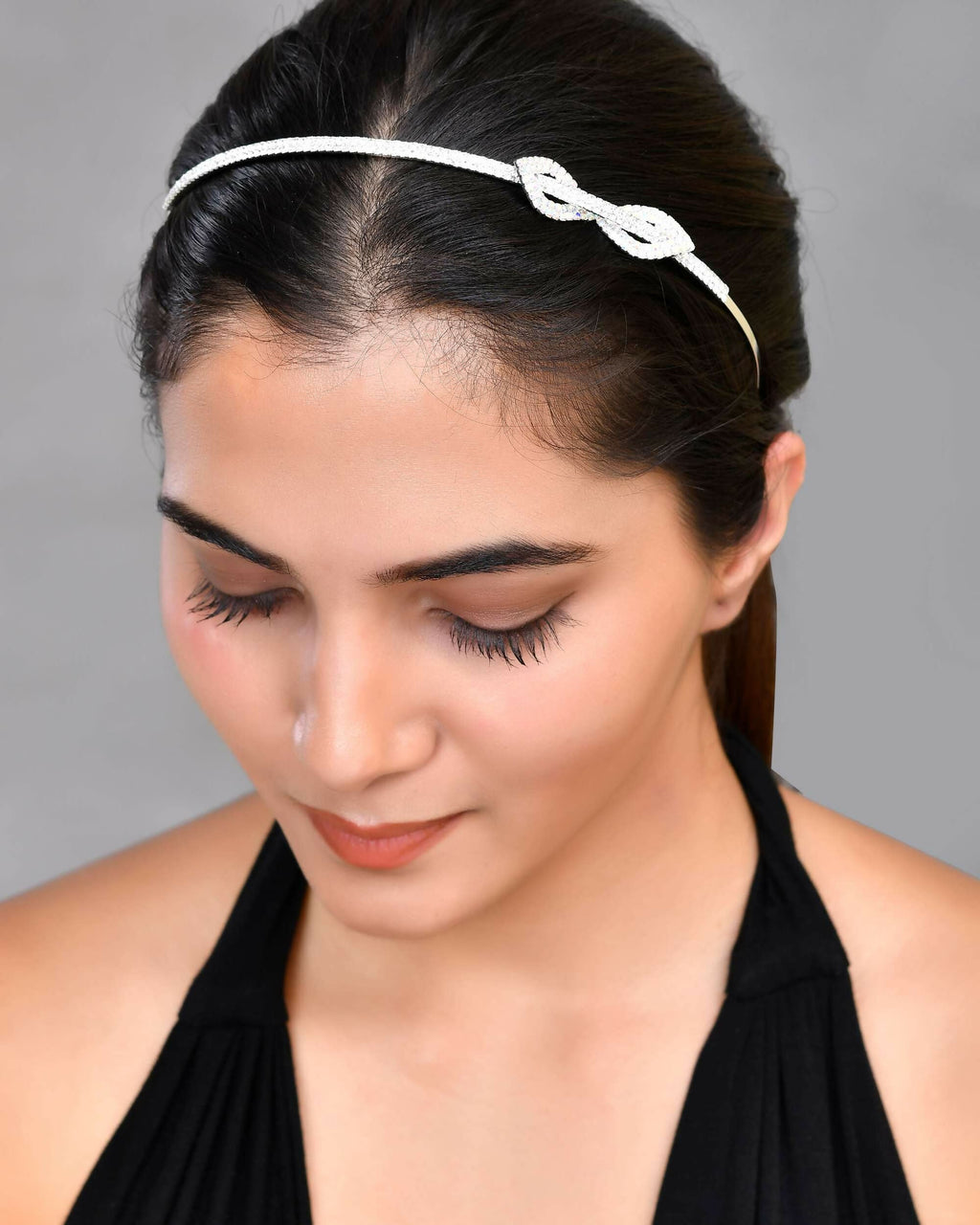 VOJ Silver Plated Bow Shaped AD studded Hairband | Grocsy
