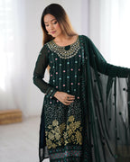 Joban Fashion Dark Green Kurta set with Pant Georgette Thread with Sequins work | Grocsy