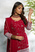 Aayaa Designer Faux Gorgette Embroidery Zari Sequins Thread work Full Flaired plazzo Suit with Dupatta - Maroon | Grocsy