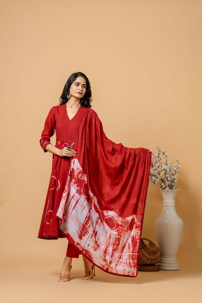 Joban Fashion Red Tie & Dye Cotton Suit Set | Grocsy