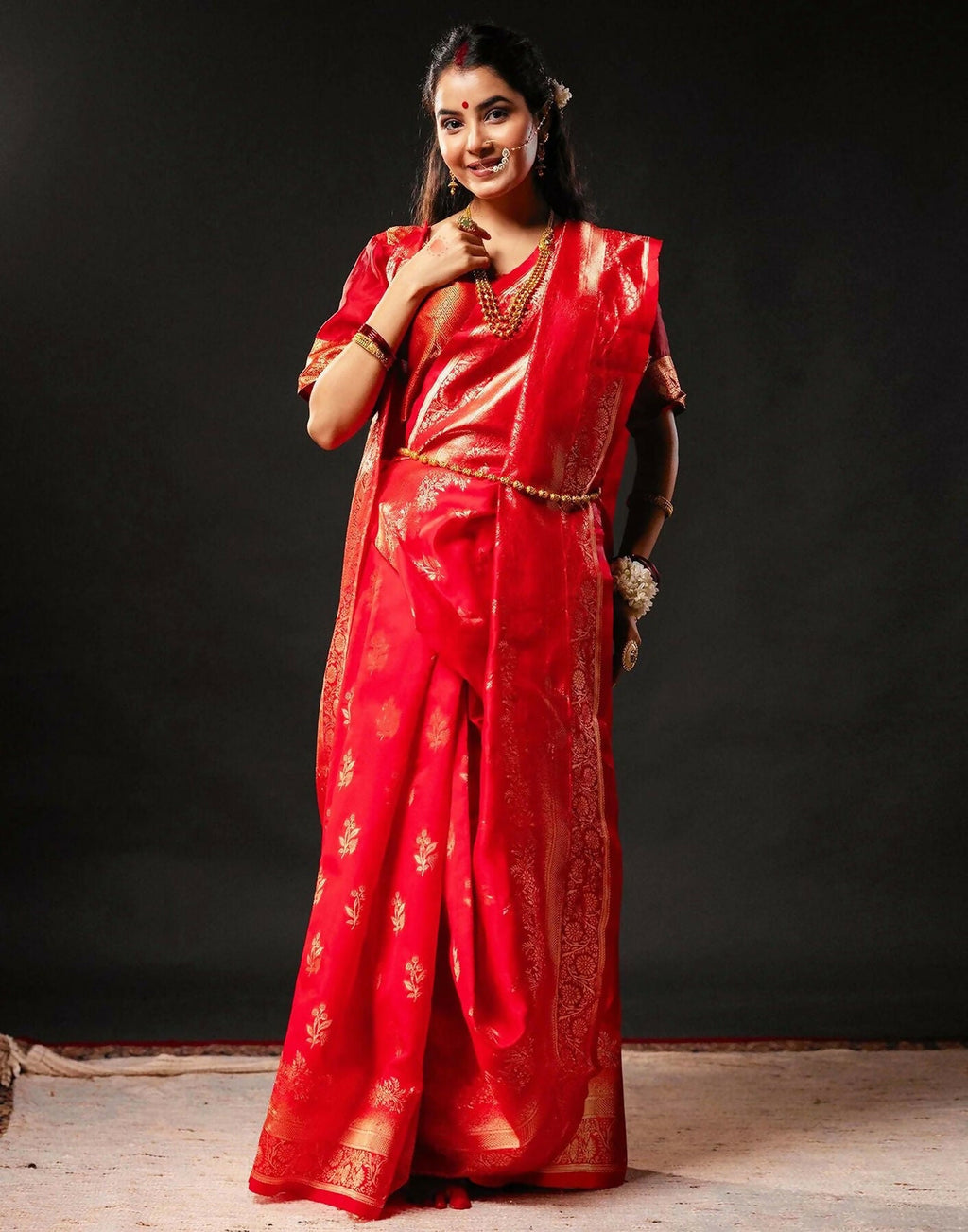 Joban Fashion Silk Banarasi Red & Golden Color Saree | Grocsy