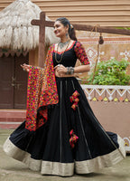 AI Fashion Black Viscose Rayon Designer Navratri Lehenga Choli Collection | Grocsy