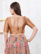 Joban Fashion Wood Dupion Silk Elbow Sleeveless Front Open Blouse | Grocsy