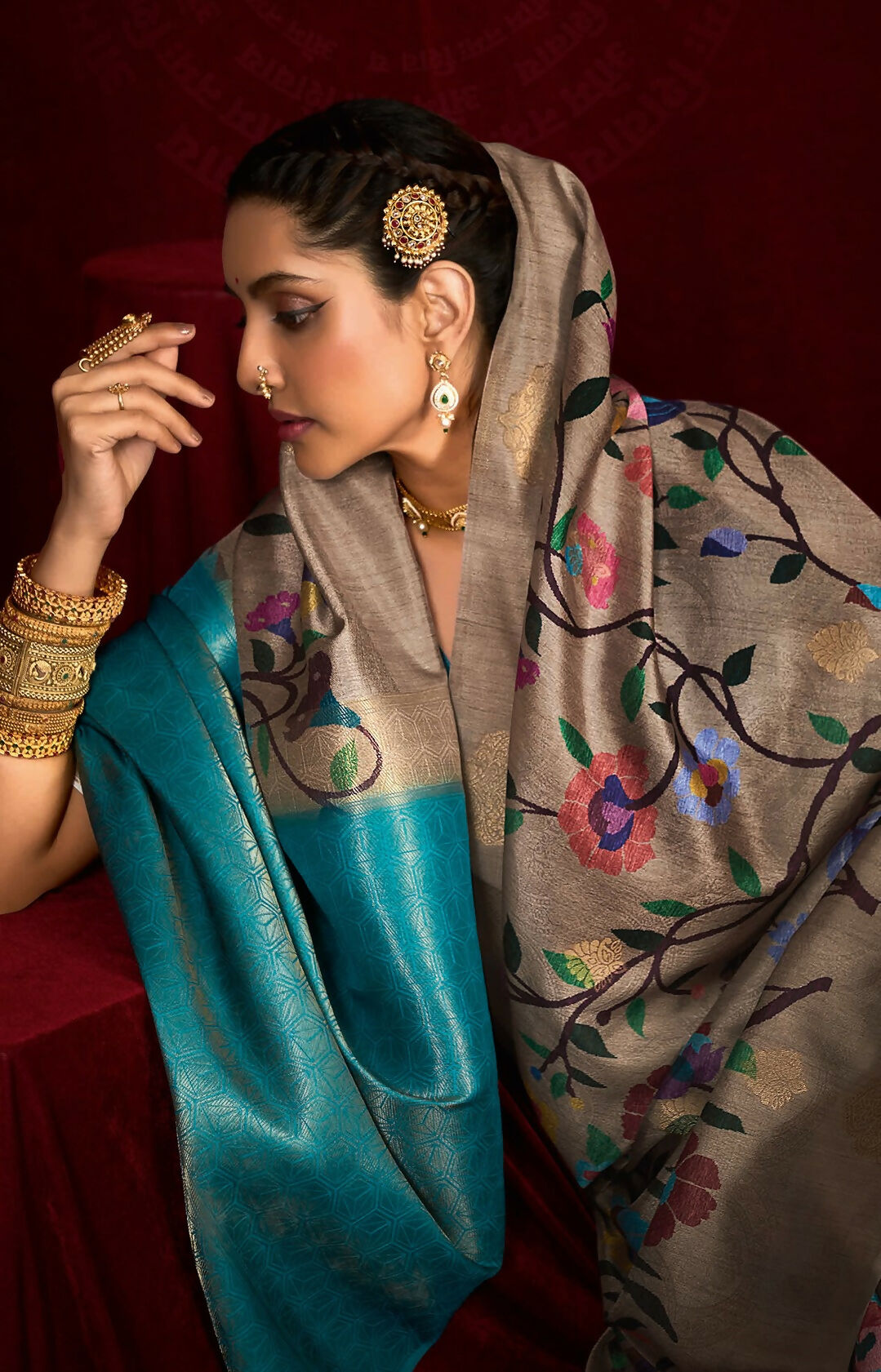 Joban Fashion Multi Color Soft Silk Weaving Fabric With Digital Jamdani Print With Jacquard Rich Pallu & Blouse With Spring Tassels | Grocsy