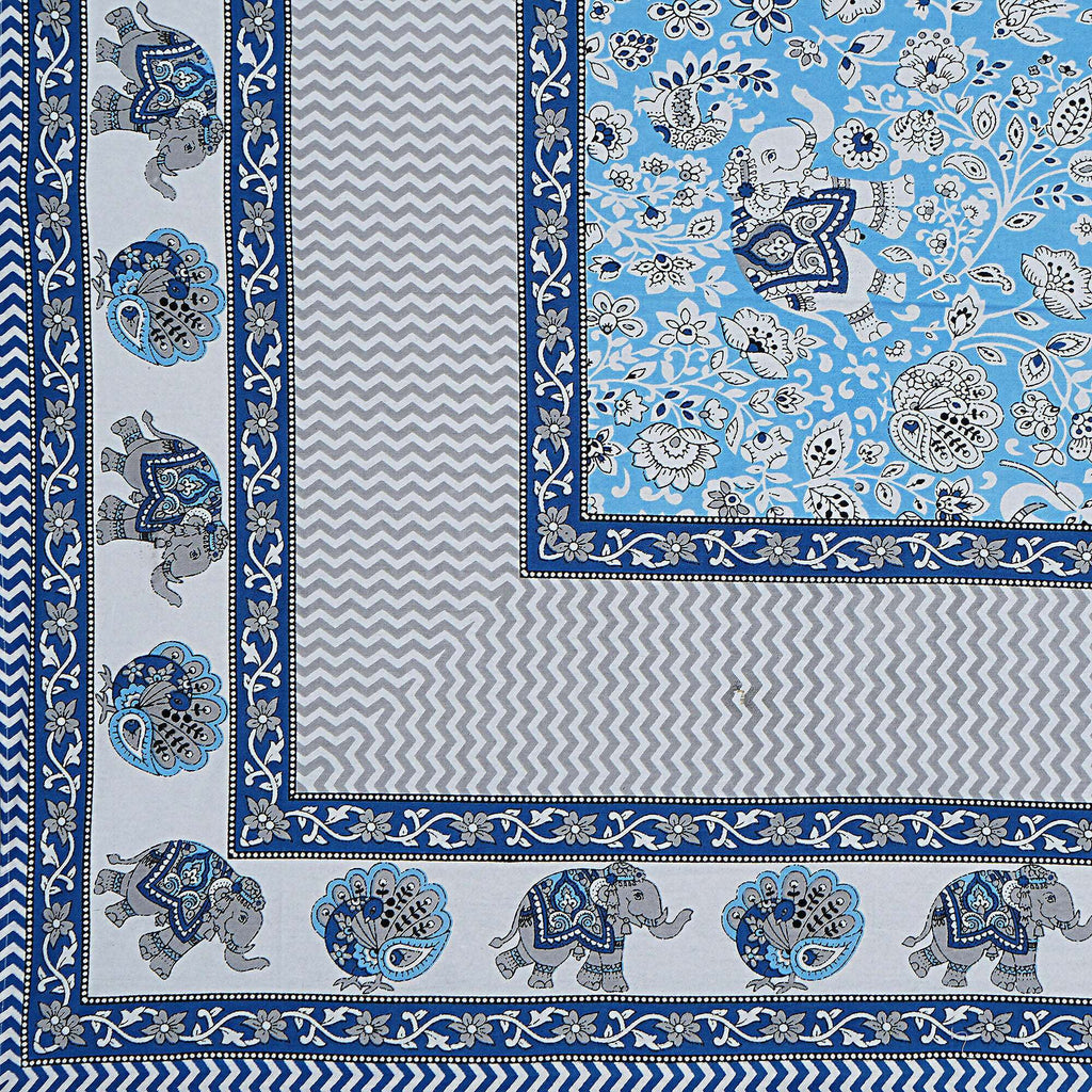 Rudra Bazaar Blue 210 TC Cotton Double King Bedsheet With 2 Pillow Covers | Grocsy