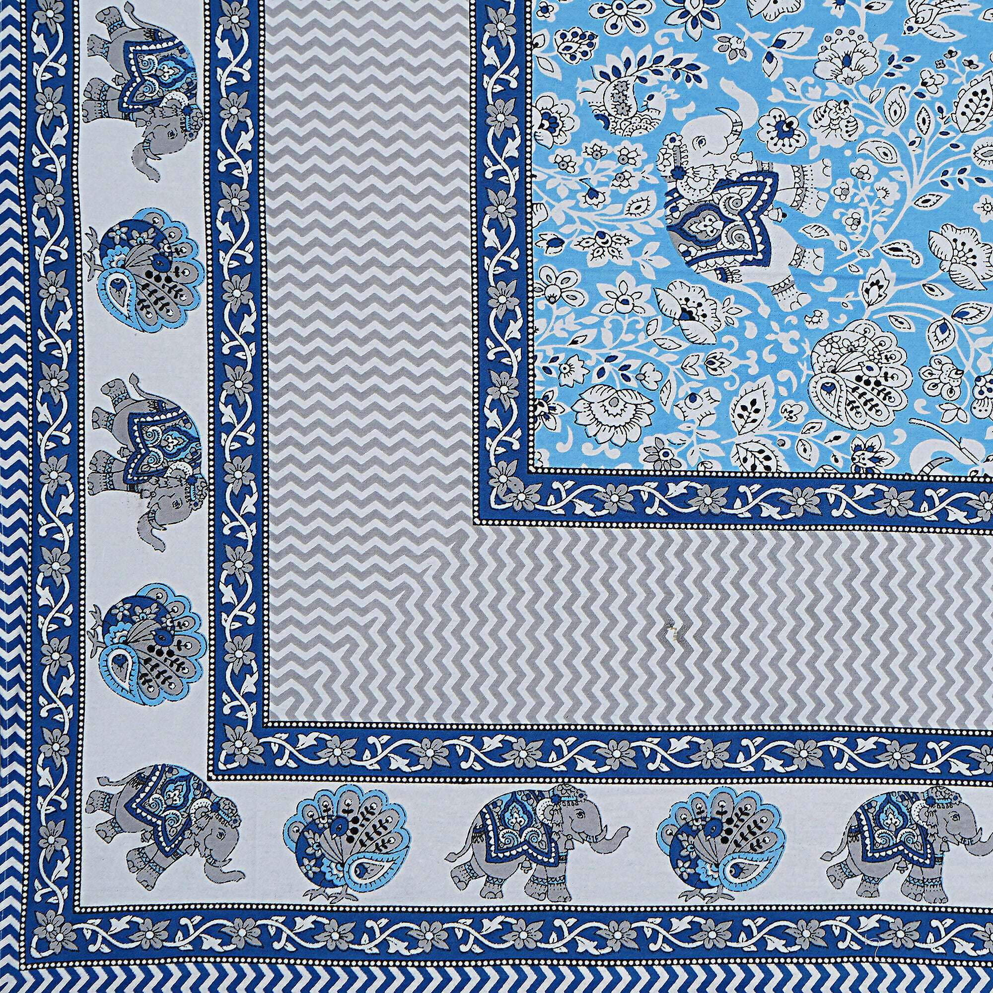 Rudra Bazaar Blue 210 TC Cotton Double King Bedsheet With 2 Pillow Covers | Grocsy