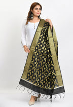 Mominos Fashion Moeza Women's Banarsi Silk Floral Woven Design Black Dupatta | Grocsy