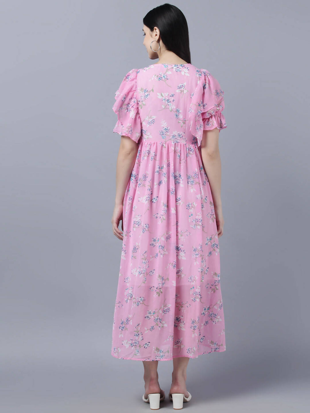 Myshka Women Pink Printed Fit and Flare Dress | Grocsy