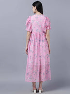 Myshka Women Pink Printed Fit and Flare Dress | Grocsy