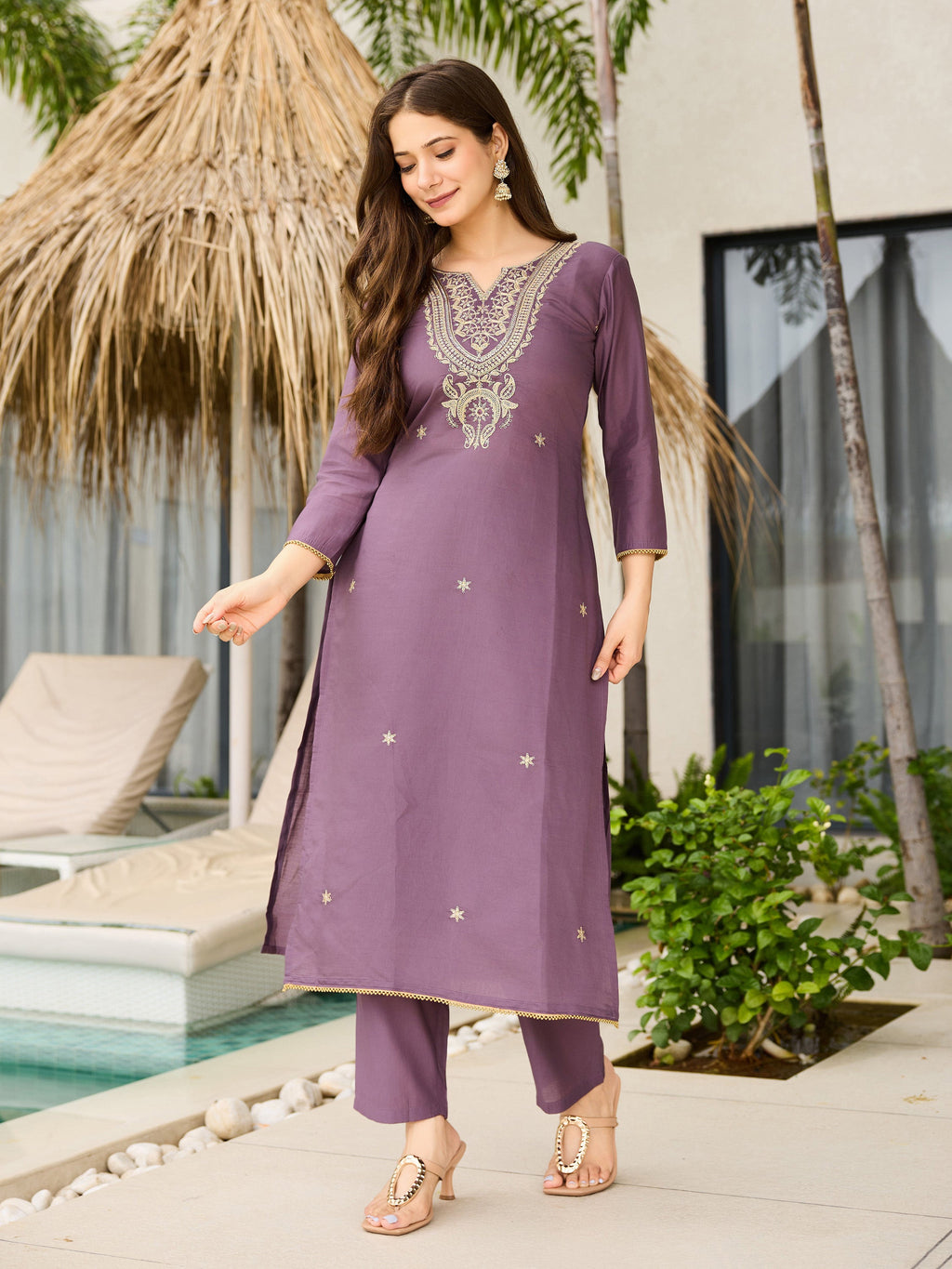 The52 Women's Gorgeous Viscose Embroidery work Straight Kurta with Pant and Dupatta Set | Grocsy