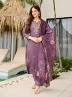 The52 Women's Gorgeous Viscose Embroidery work Straight Kurta with Pant and Dupatta Set | Grocsy