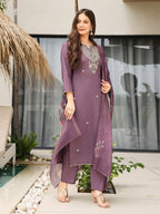 The52 Women's Gorgeous Viscose Embroidery work Straight Kurta with Pant and Dupatta Set | Grocsy