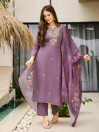 The52 Women's Gorgeous Viscose Embroidery work Straight Kurta with Pant and Dupatta Set | Grocsy