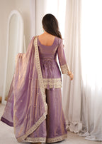 Lorenvalley Fashion Dusty Pink Fendi Silk with Embroidery Sequence Dori and Zari Work Kurta Palazzo with Dupatta | Grocsy