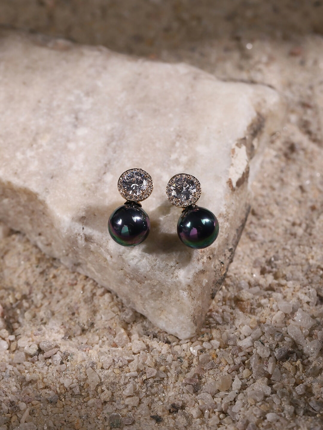 Diamond and Grey Stone Earrings- Ruby Raang | Grocsy