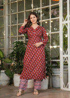 Red Pure Cotton Printed Anarkali Suit with Dupatta - Rashmika | Grocsy