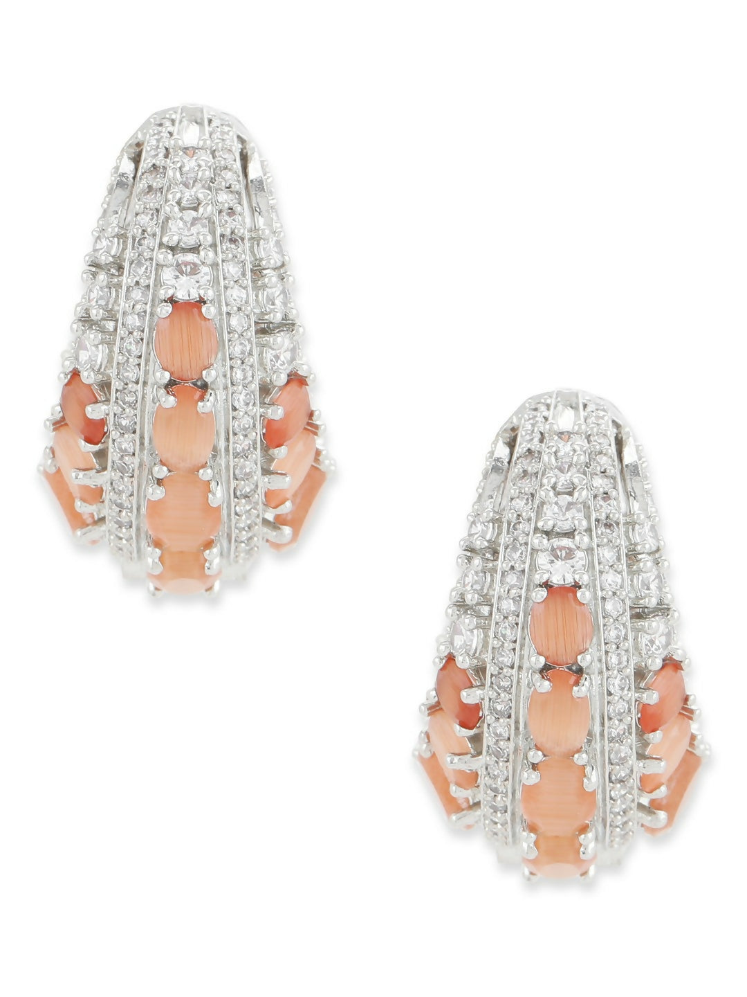 Peach & Silver Diamond Hoops Earrings- Ruby Raang