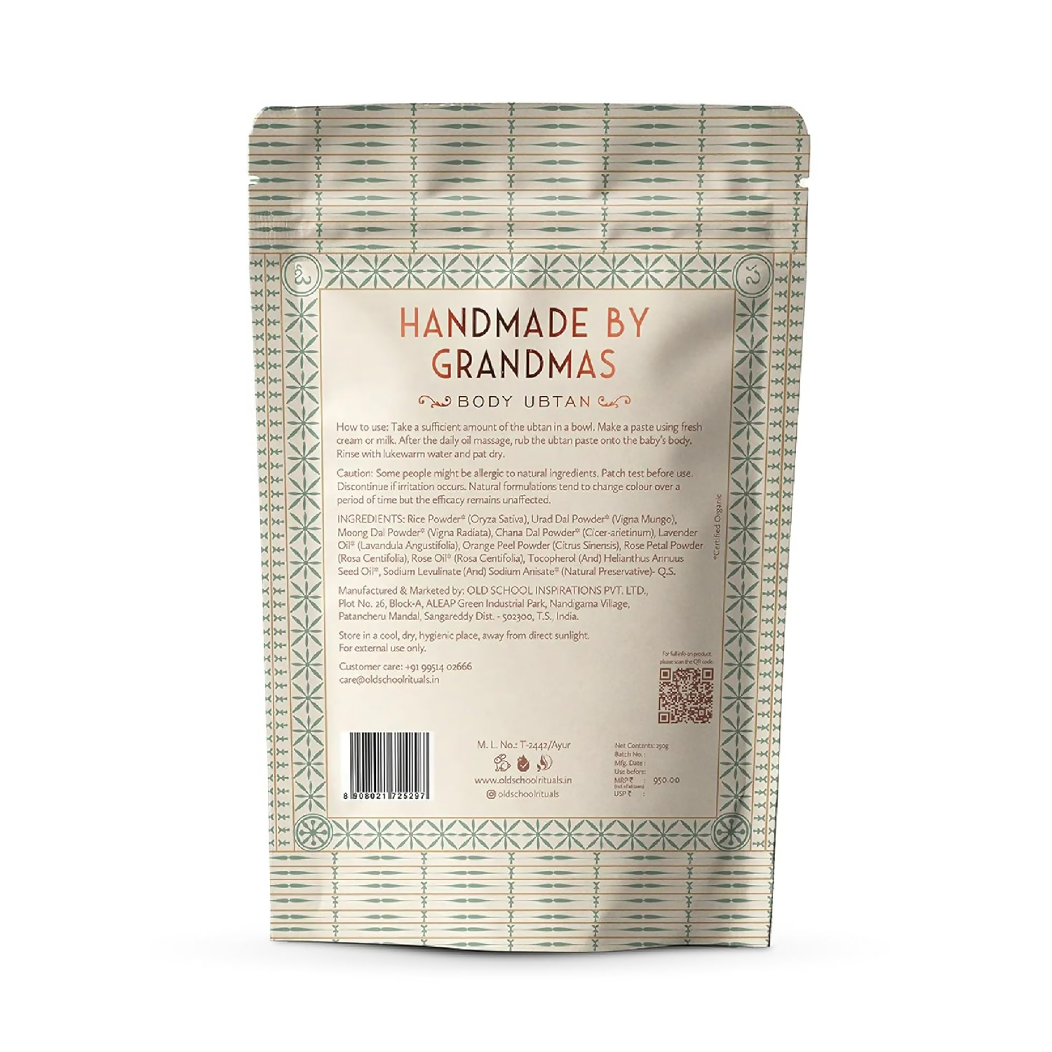 Old School Rituals Handmade By Grandmas Baby Body Ubtan Natural Bath Powder | Grocsy