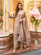 Anaita Brown Viscose Silk Readymade Palazzo Suit with Embroidery Work | Grocsy