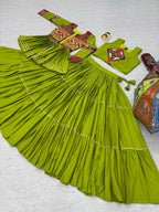 Teeya Creation Womens New Stylish Heavy Gamthi Work With Mirror Lace Work Green Gown Set | Grocsy