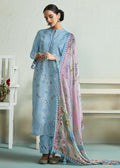 Powder Blue Pure Muslin Resham Embroidered Salwar Suit - Emponline | Grocsy